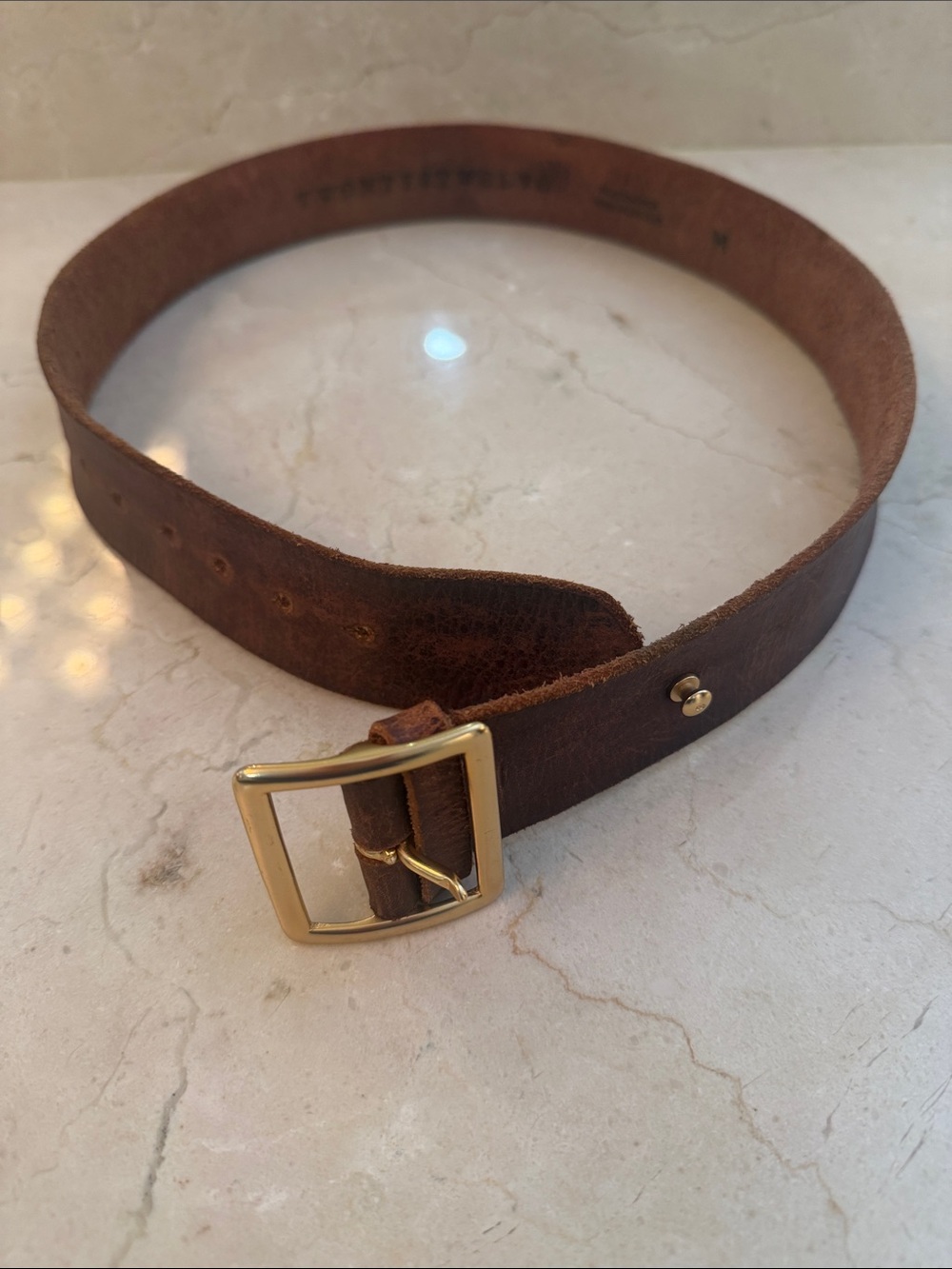 Women’s Brown Leather Belt with Gold Buckle
